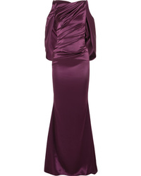 Talbot Runhof Cold Shoulder Cape Effect Ruched Satin Gown