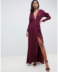 ASOS DESIGN Maxi Dress In Satin With Sleeve Detail And Square Neck
