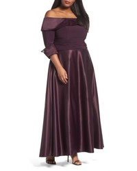Eliza J Plus Size Off The Shoulder Mixed Media Gown