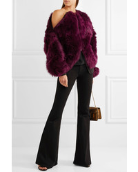 Tom Ford Leather Trimmed Shearling Bomber Jacket Purple