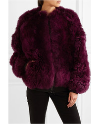 Tom Ford Leather Trimmed Shearling Bomber Jacket Purple