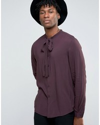 Asos Regular Fit Viscose Shirt With Pussy Bow In Plum