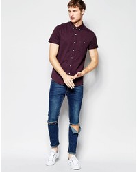 Asos Brand Jersey Shirt In Burgundy With Short Sleeves In Regular Fit