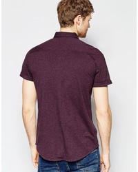 Asos Brand Jersey Shirt In Burgundy With Short Sleeves In Regular Fit