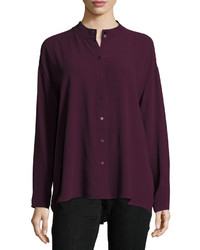 Eileen Fisher Long Sleeve Button Front Boxy Silk Blouse