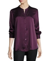 Eileen Fisher Silk Mandarin Collar Shirt Black Petite