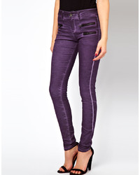 Asos Skinny Jean In Purple With Zip Detail