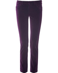 Victoria Beckham Denim Cotton Velvet Ankle Slim Pants In Royal Purple