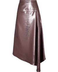 Roland Mouret Piper Asymmetric Draped Lam Midi Skirt Purple