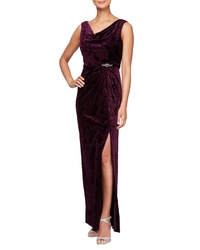 Dark Purple Slit Velvet Evening Dress