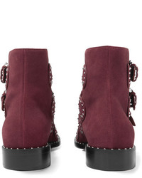 Givenchy Studded Suede Ankle Boots Burgundy