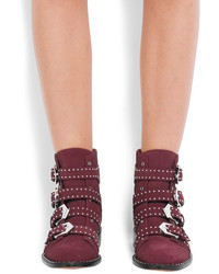 Givenchy Studded Suede Ankle Boots Burgundy