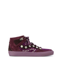 Dark Purple Studded Suede High Top Sneakers