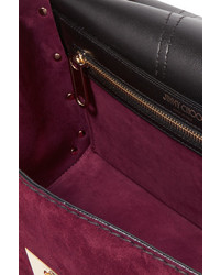 Jimmy Choo Lockett Leather Paneled Suede Shoulder Bag Burgundy