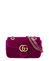 Gucci Magenta Matelassé Velvet Small GG Marmont Shoulder Bag at