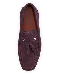 Magnanni For Neiman Marcus Woven Perforated Suede Tassel Driver