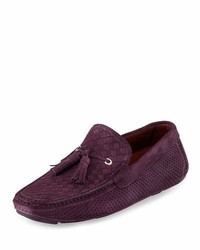 Magnanni For Neiman Marcus Woven Perforated Suede Tassel Driver