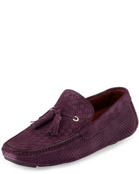 Neiman Marcus Woven Perforated Suede Tassel Driver Purple