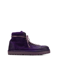 Dark Purple Suede Lace-up Flat Boots