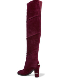 Jimmy Choo Maira Paneled Suede Over The Knee Boots Claret