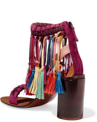 Chloé Tasseled Suede Sandals Purple