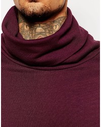 Asos Brand Funnel Neck Sweatshirt In Burgundy