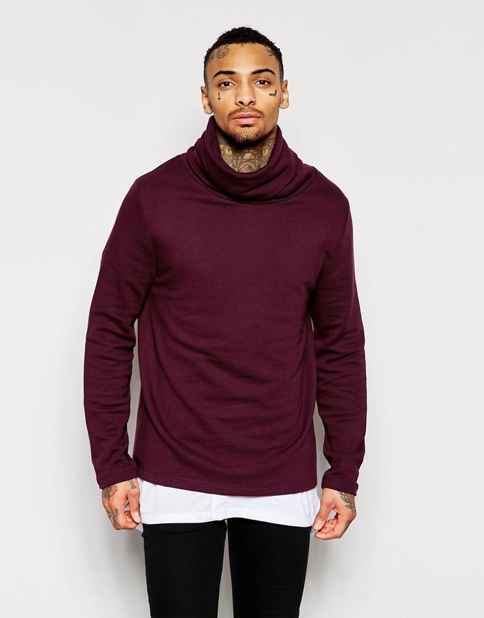 Asos Brand Funnel Neck Sweatshirt In Burgundy, $41 | Asos | Lookastic