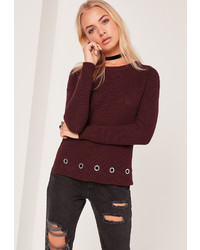 Missguided Eyelet Detail Sweater Purple