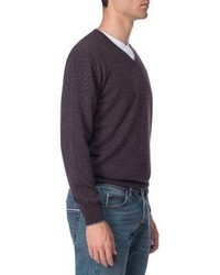 Eleventy Printed Cashmere V Neck Sweater