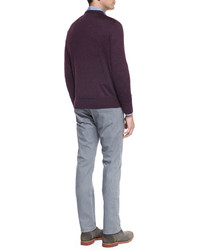Ermenegildo Zegna Wool Blend V Neck Sweater Purple
