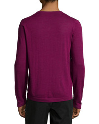 Neiman Marcus Wool V Neck Modern Fit Sweater Magenta