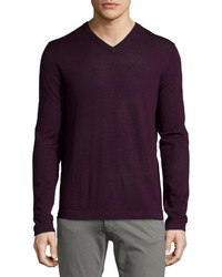 Neiman Marcus Wool V Neck Modern Fit Sweater Port