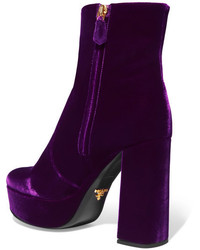 Prada Velvet Platform Ankle Boots Purple