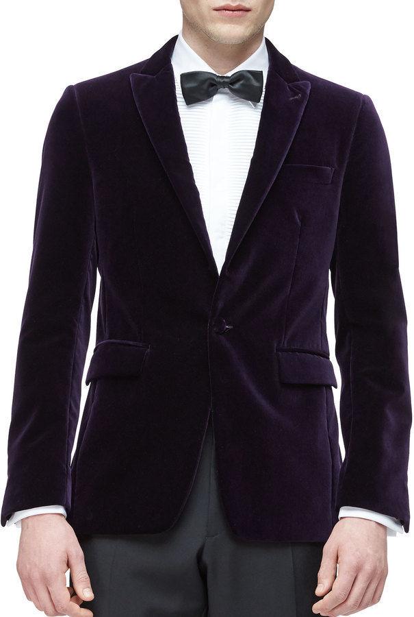 Burberry Peak Lapel Velvet Evening Jacket Purple, $1,595 | Neiman ...