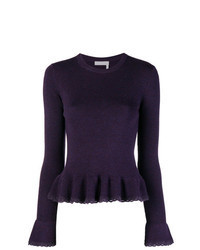 Dark Purple Velvet Crew-neck Sweater