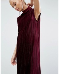 Asos Pleated Velvet High Neck Column Dress