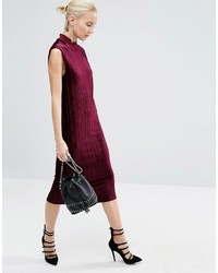 Asos Pleated Velvet High Neck Column Dress