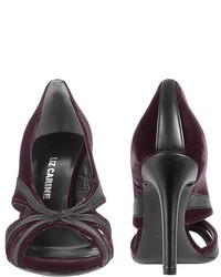 Liz Carine Purple Velvet And Leather Cut Out Evening Sandal Shoes