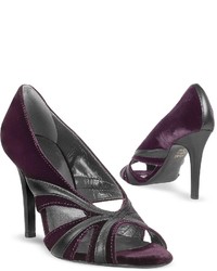 Liz Carine Purple Velvet And Leather Cut Out Evening Sandal Shoes