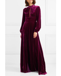 Raquel Diniz Alma Pleated Silk Velvet Maxi Dress