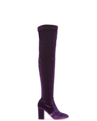 Dark Purple Velvet Over The Knee Boots