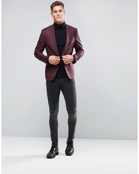 Asos Skinny Suit Jacket In Dark Berry 100% Wool