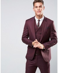 Asos Skinny Suit Jacket In Dark Berry 100% Wool
