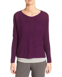 Eileen Fisher Tencel Lyocell Wool Blend Bateau Neck Sweater
