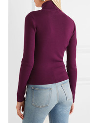 See by Chloe See By Chlo Appliqud Stretch Cotton Blend Turtleneck Sweater Plum