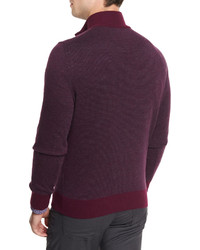 Ermenegildo Zegna Birdseye Cashmere Blend Quarter Zip Sweater Purple