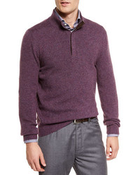 Ermenegildo Zegna Melange Half Zip Pullover Sweater Plum