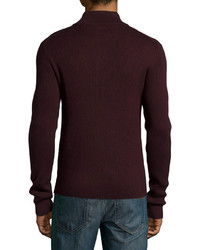 Neiman Marcus Ribbed Quarter Zip Sweater Black Currant