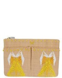 Embroidered Straw Clutch