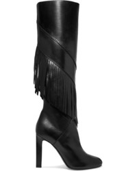 Fringe Leather Knee High Boots